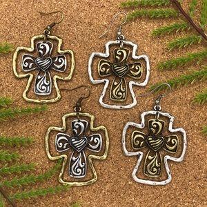 🌼 2-Tone Unique Cross Swing Dangle Earrings